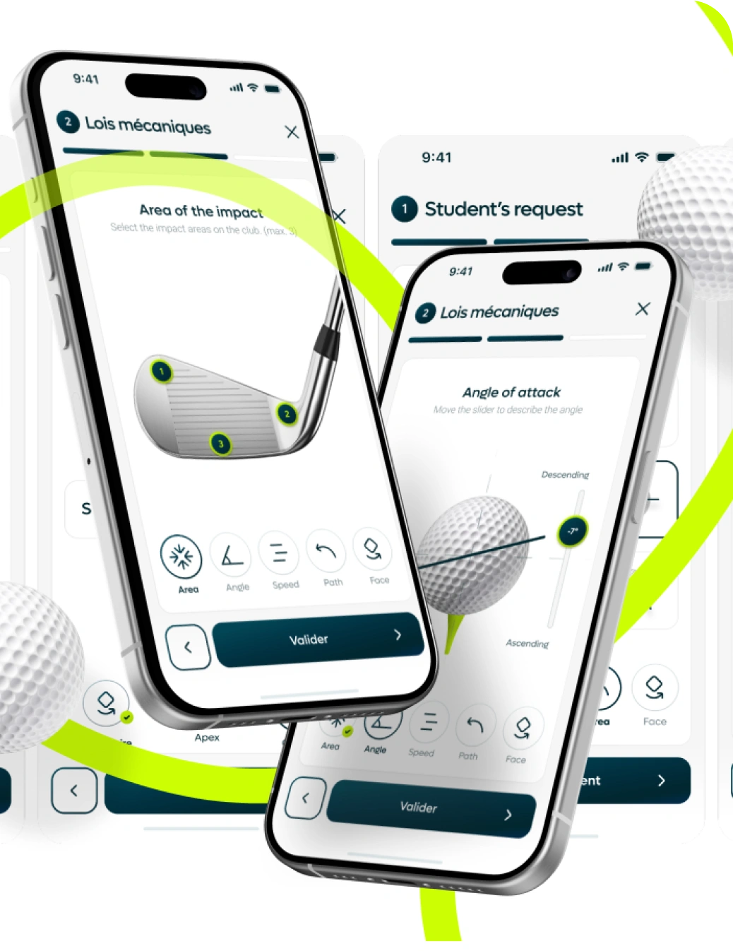 Maquettes de l’application Alba Golf AI sur iPhone